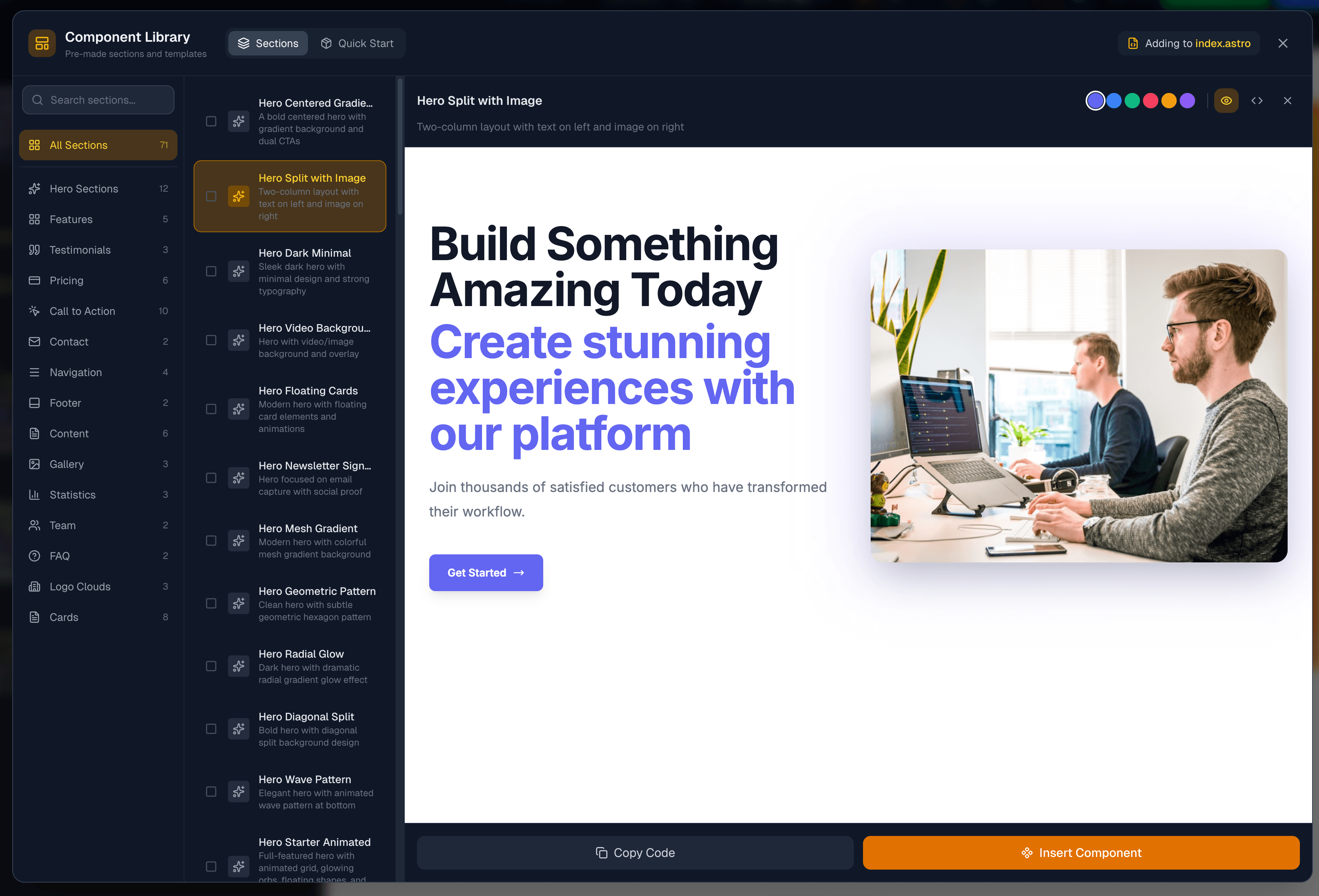 Component library panel