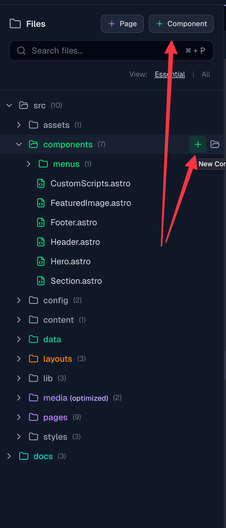 Component toolbar button