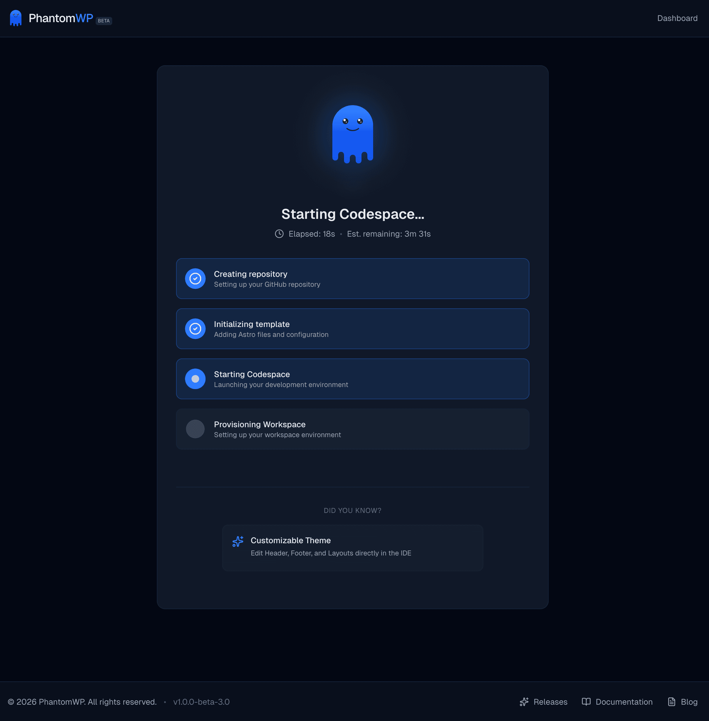 Project creation progress