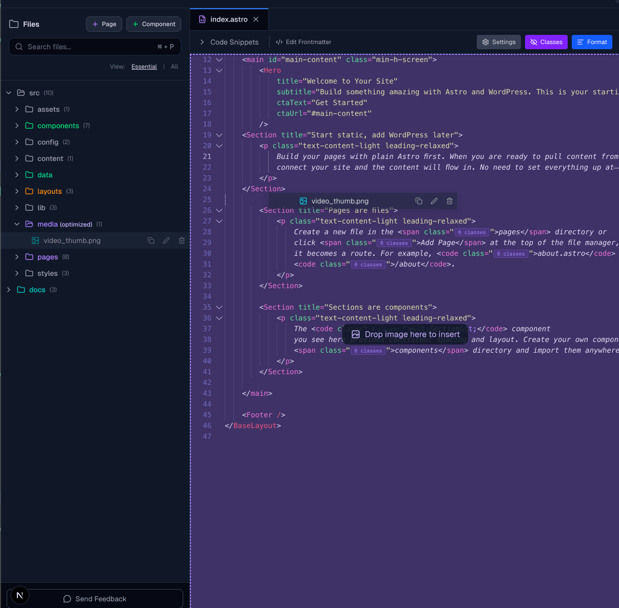Drag image to editor