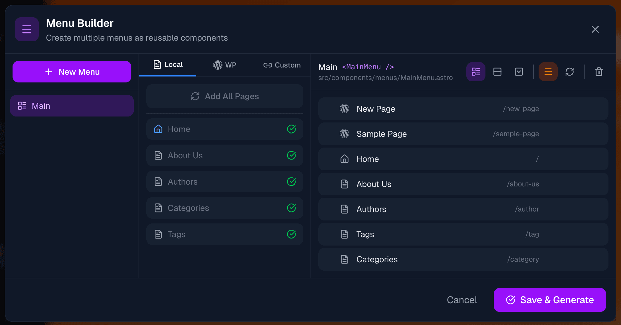 Menu Builder overview
