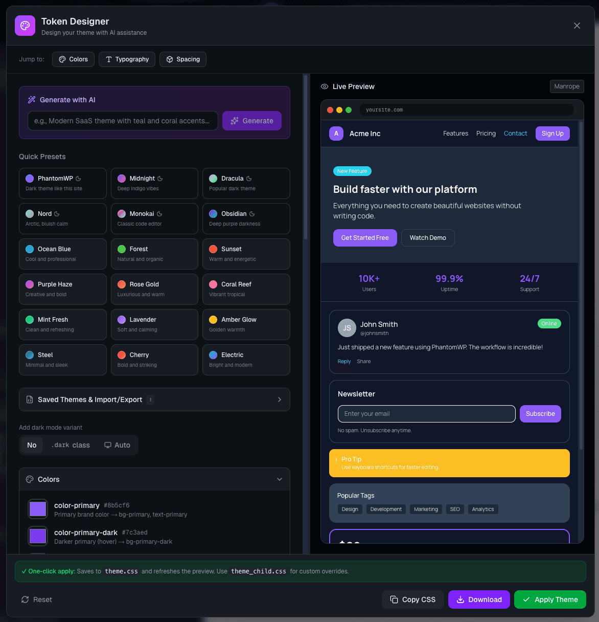 Token Designer overview