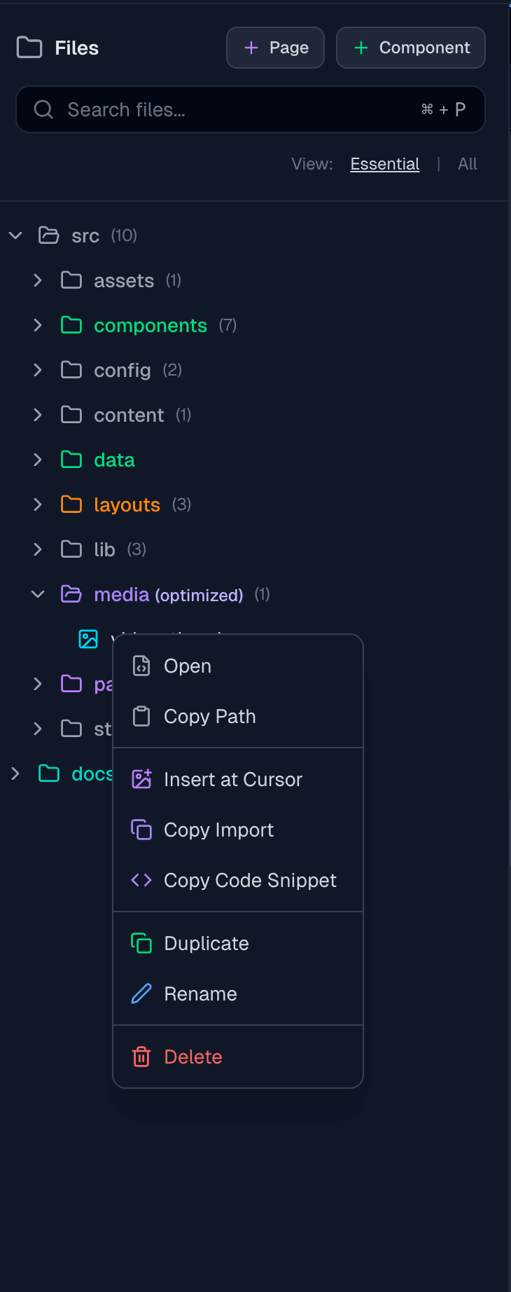 File Tree context menu
