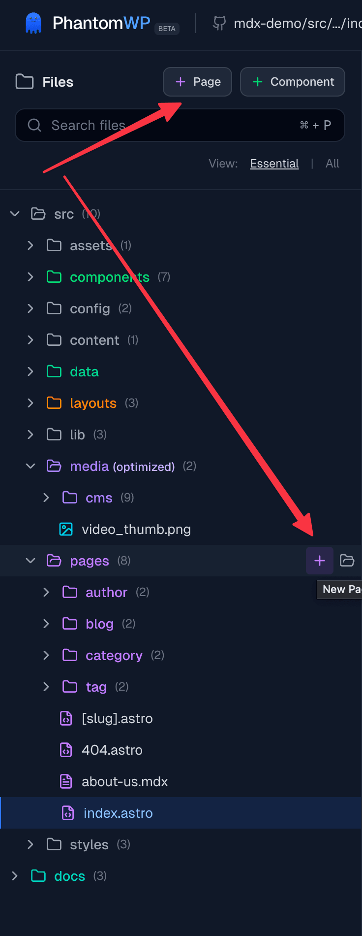 File Tree plus button