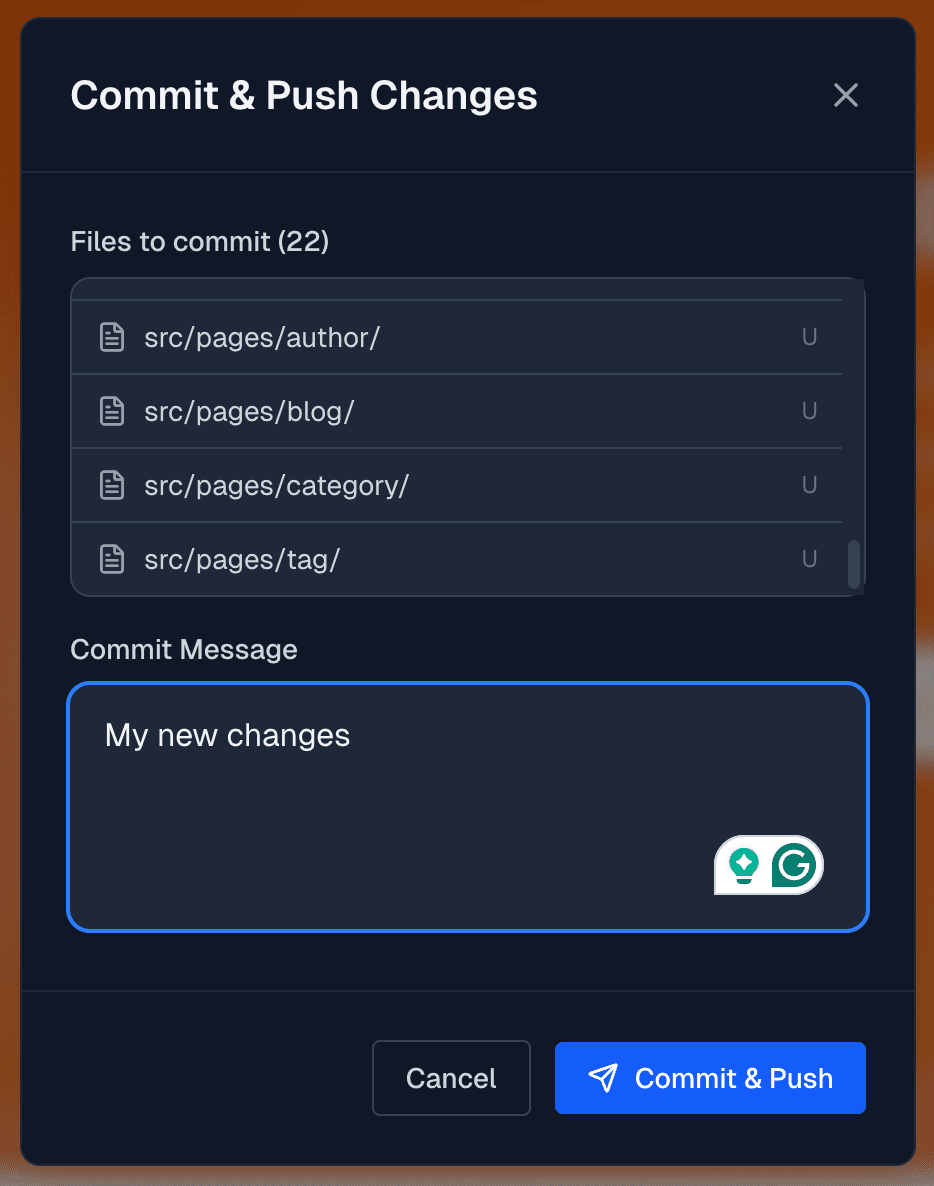 Git commit modal