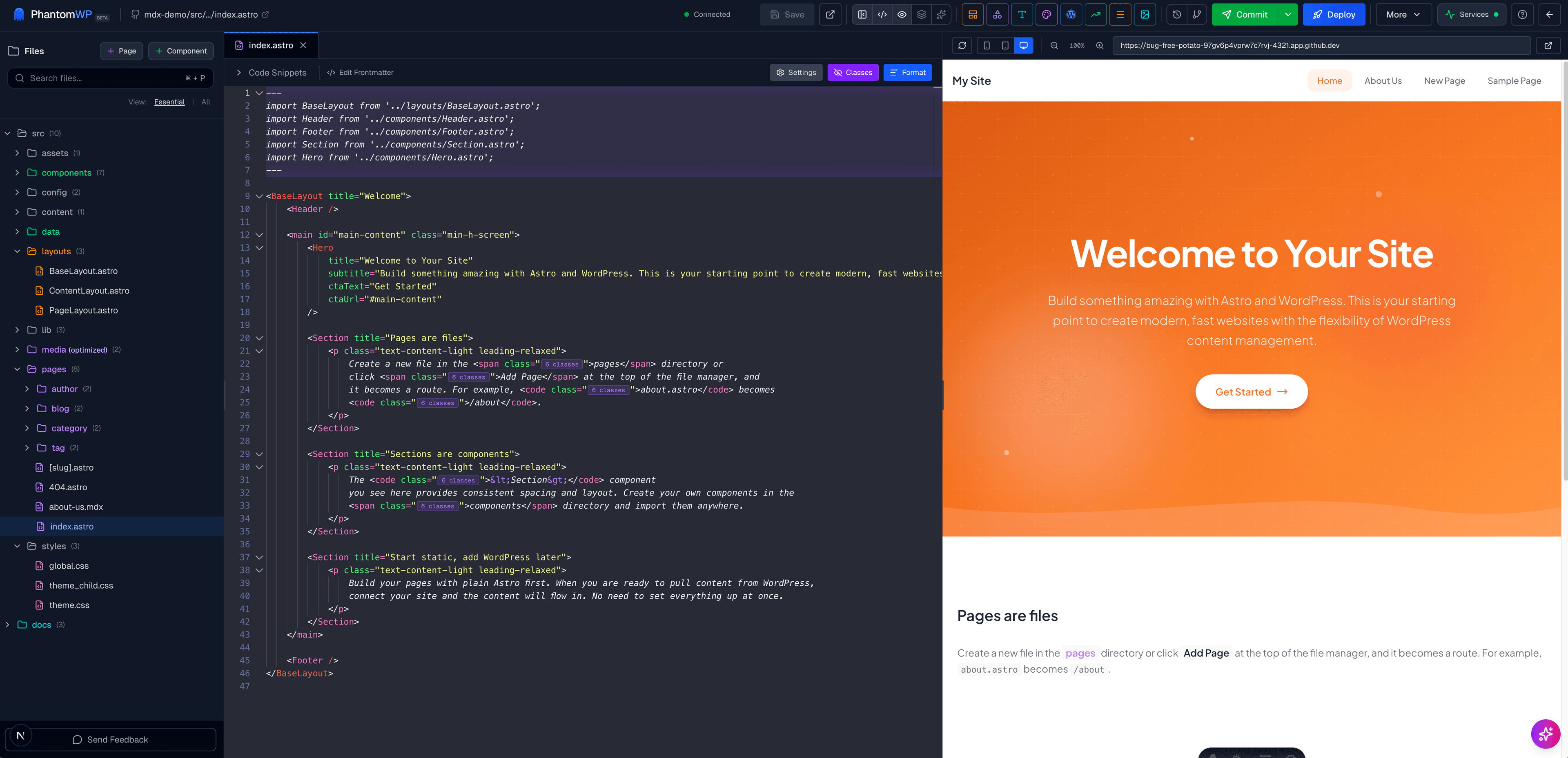 PhantomWP IDE layout