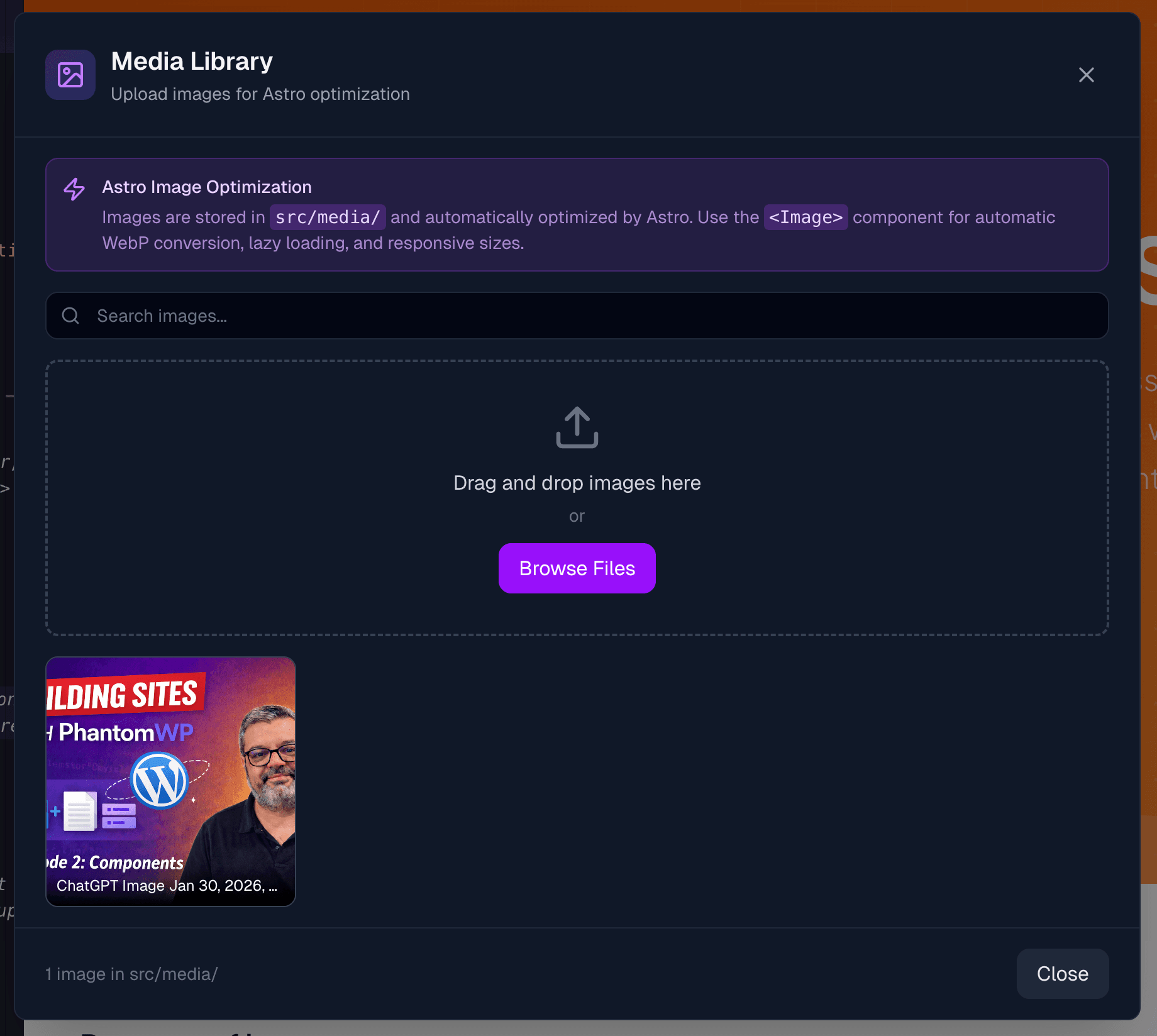 Media manager modal