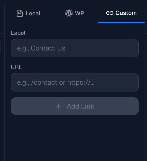 Custom links tab