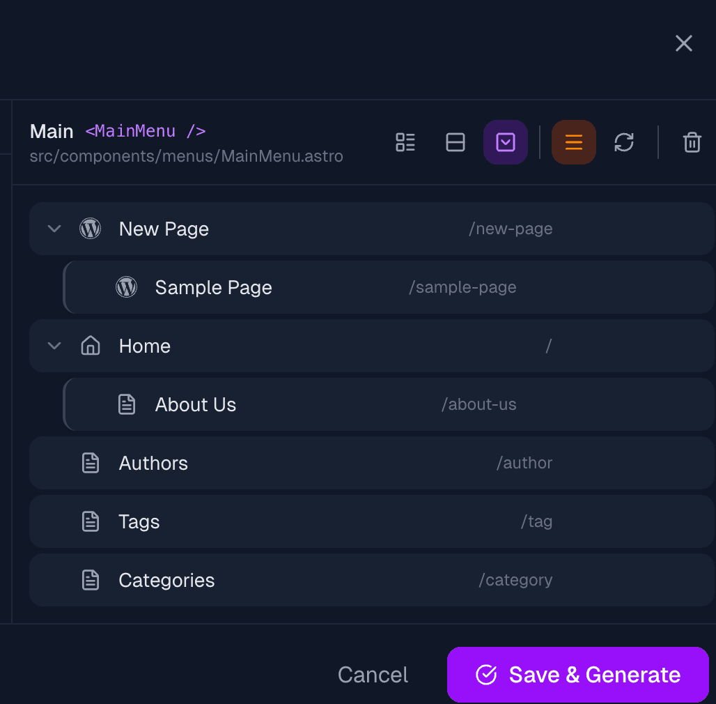 Dropdown menu items