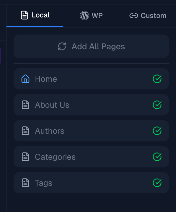 Local pages tab