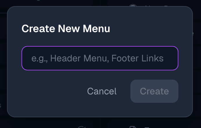 New menu dialog