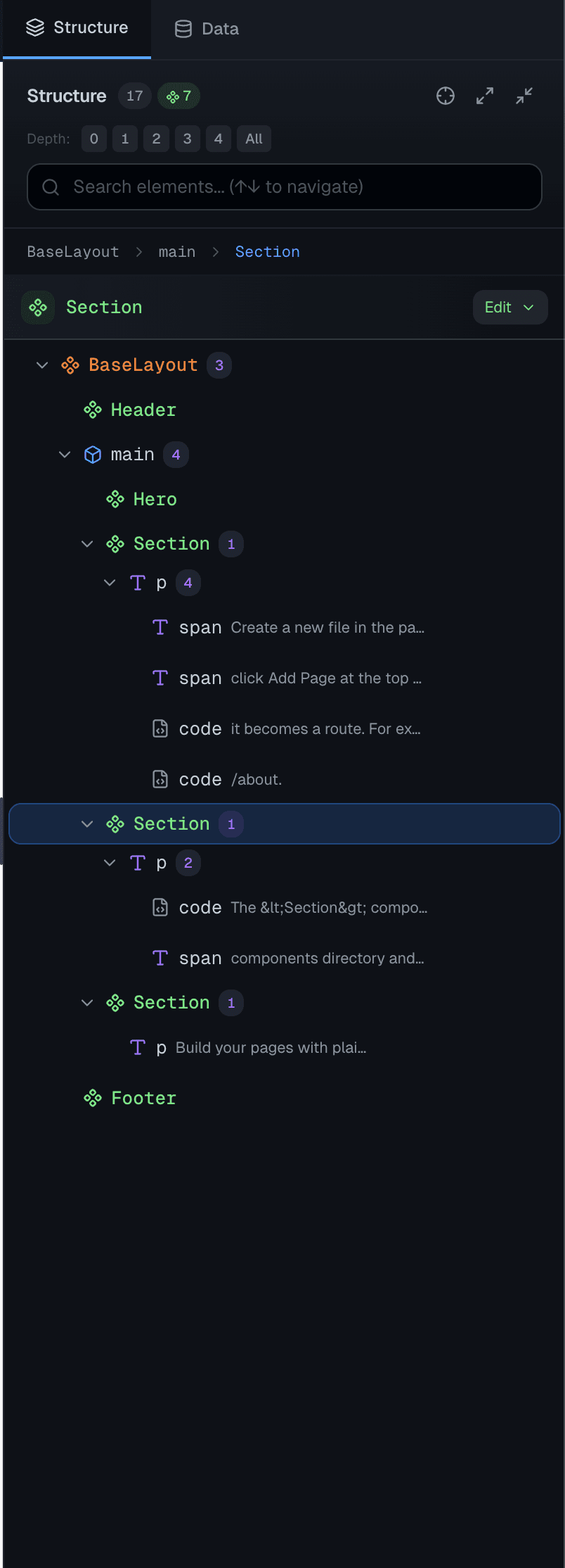 Right panel tabs
