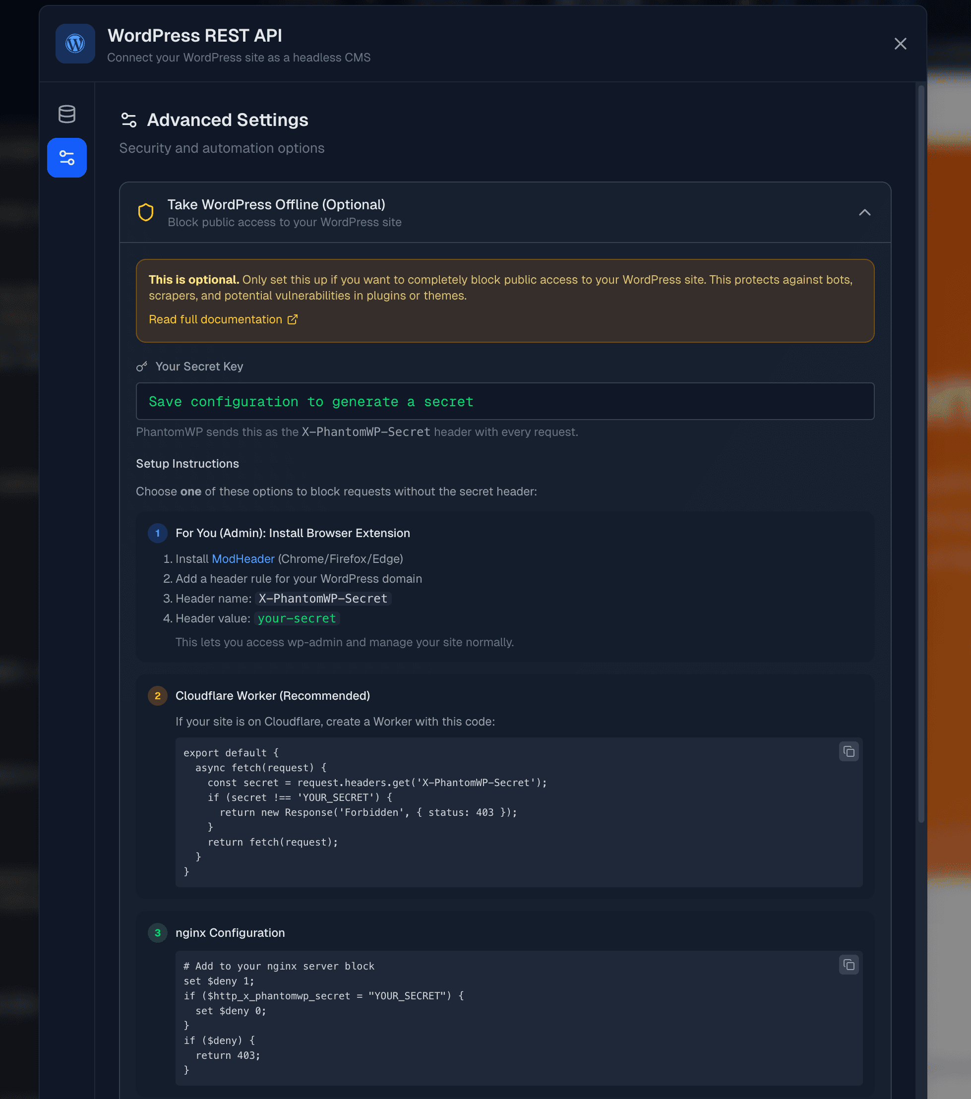 Security settings