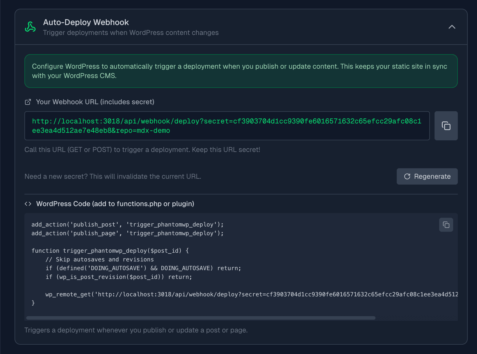 Webhook settings