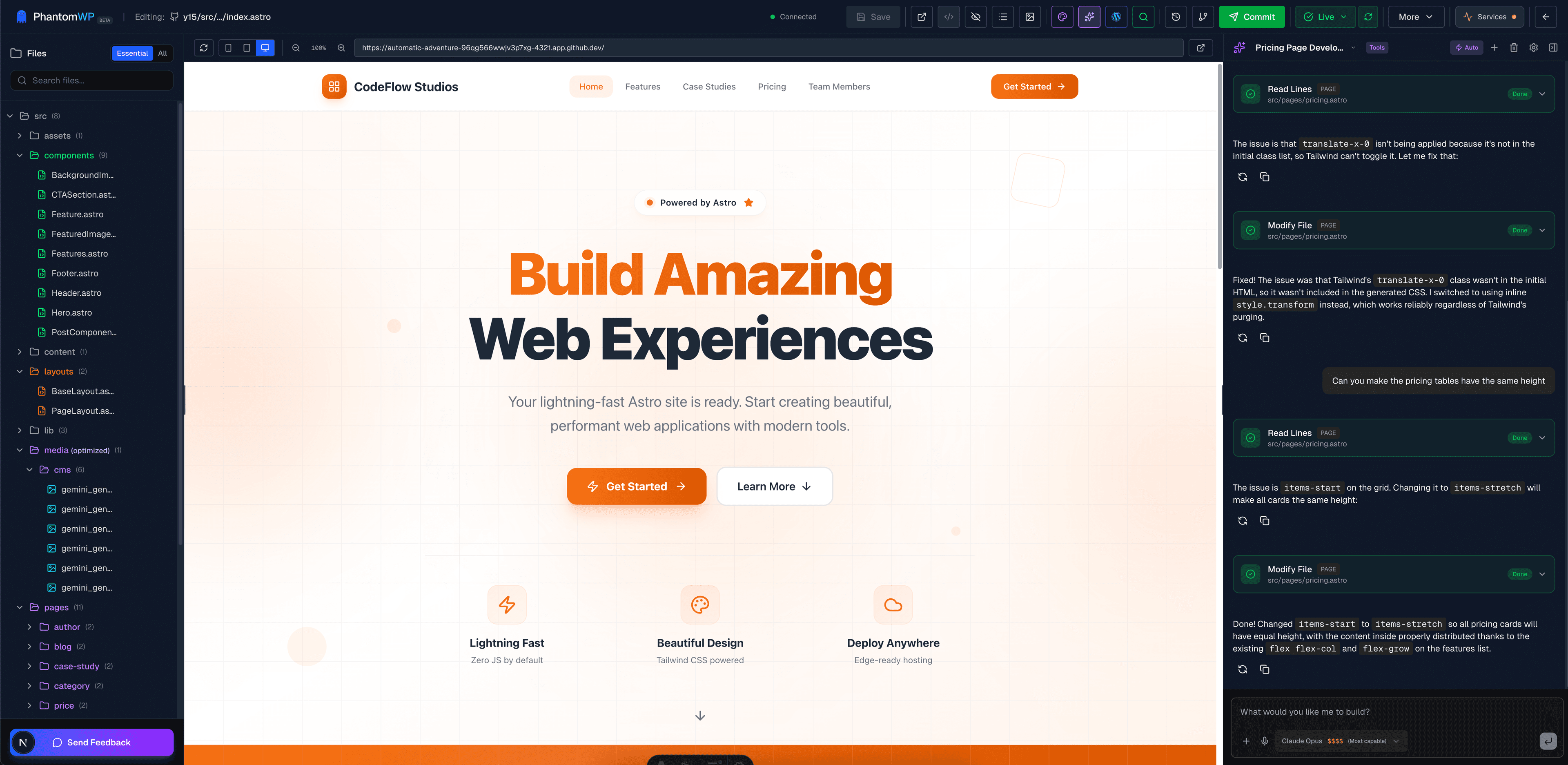 PhantomWP IDE with live preview